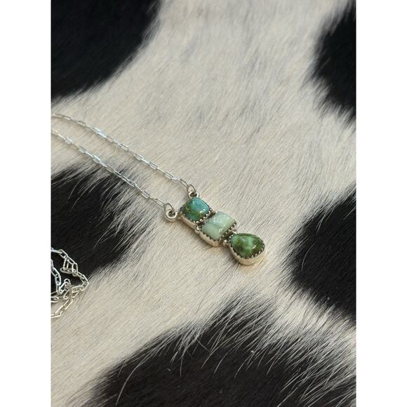 Native American Sterling Silver Multi Sonoran Gold Paloma Turquoise Bar Necklace - Picture 4 of 8